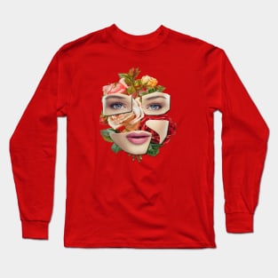 Woman face on flowers backgrounder Long Sleeve T-Shirt